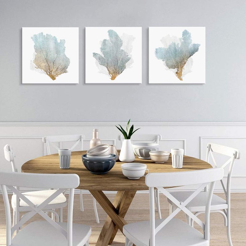 JAPO ART Delicate Coral by PI Creative Art Modern Ocean Marine Animal Artwork Wall Pictures Vintage Giclee Print on Canvas Framed for Living Room Bedroom Decor 20 x 20 inch x 3 pcs - Image 3
